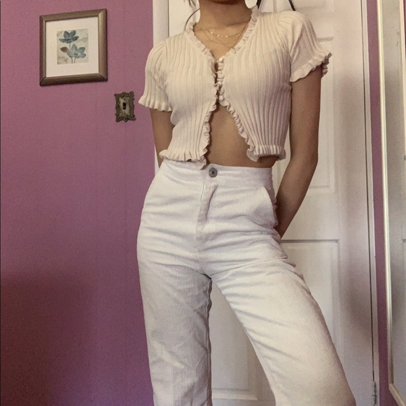 White crop corduroy pants - Picture 2 of 4